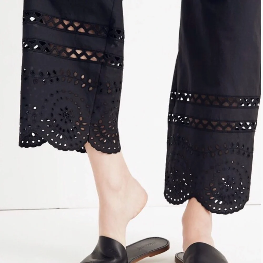 Madewell Black Eyelet Frilled-Strap Jumpsuit 100% cotton Romper‎ Size 2 NWT